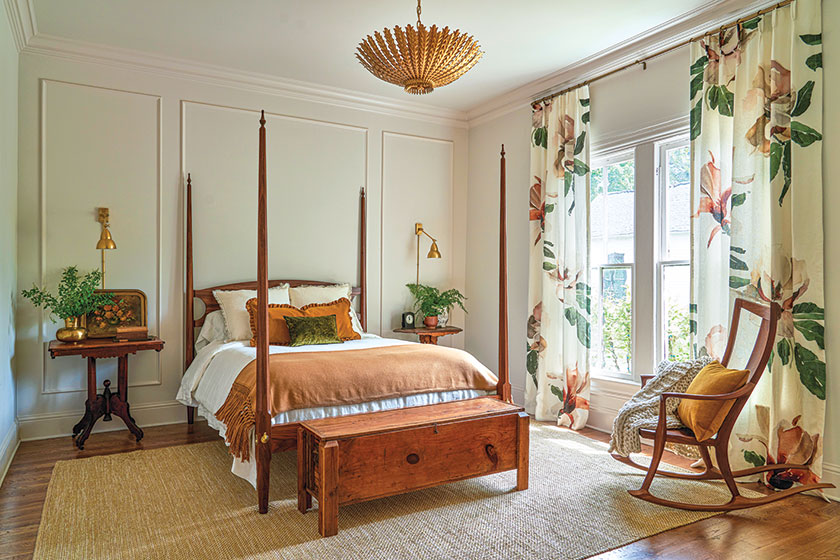 four poster bed in renovated farmhouse cottage