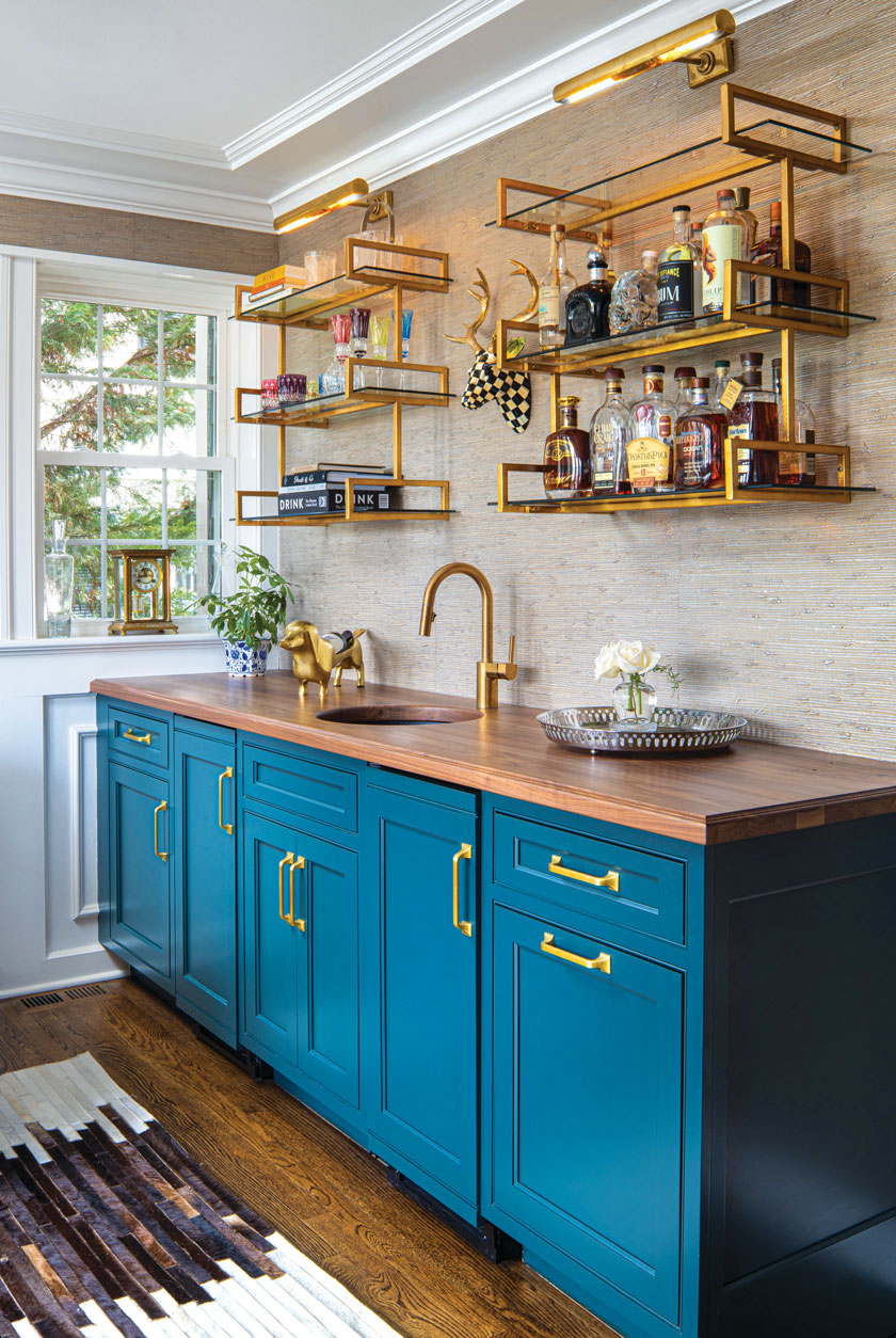 peacock cabinetry in home beverage center