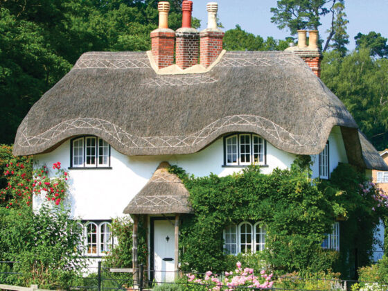 English cottage with traditional thatched roof