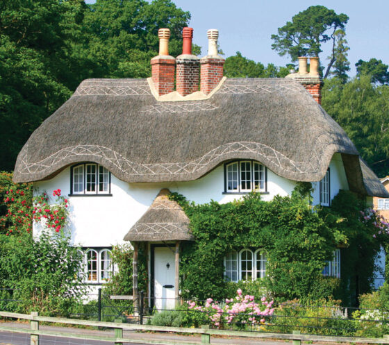 English cottage with traditional thatched roof