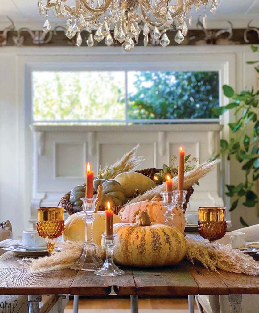 pumpkin and pompas grass fall tablescape