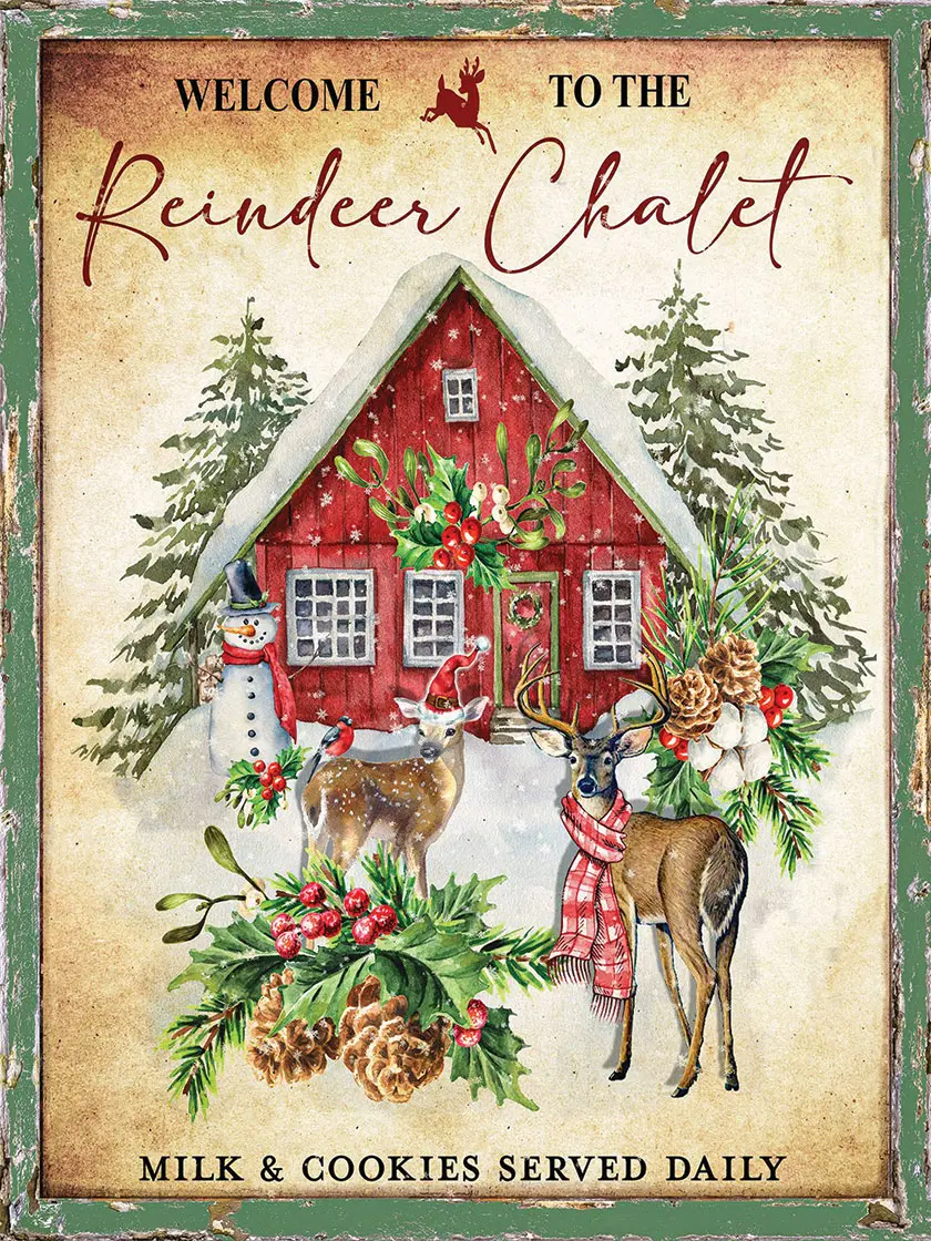 vintage style Christmas sign Welcome to the Reindeer Chalet