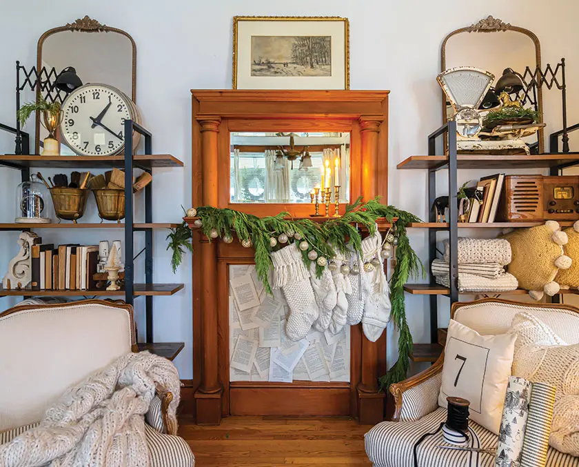 neutral living room with fresh garland