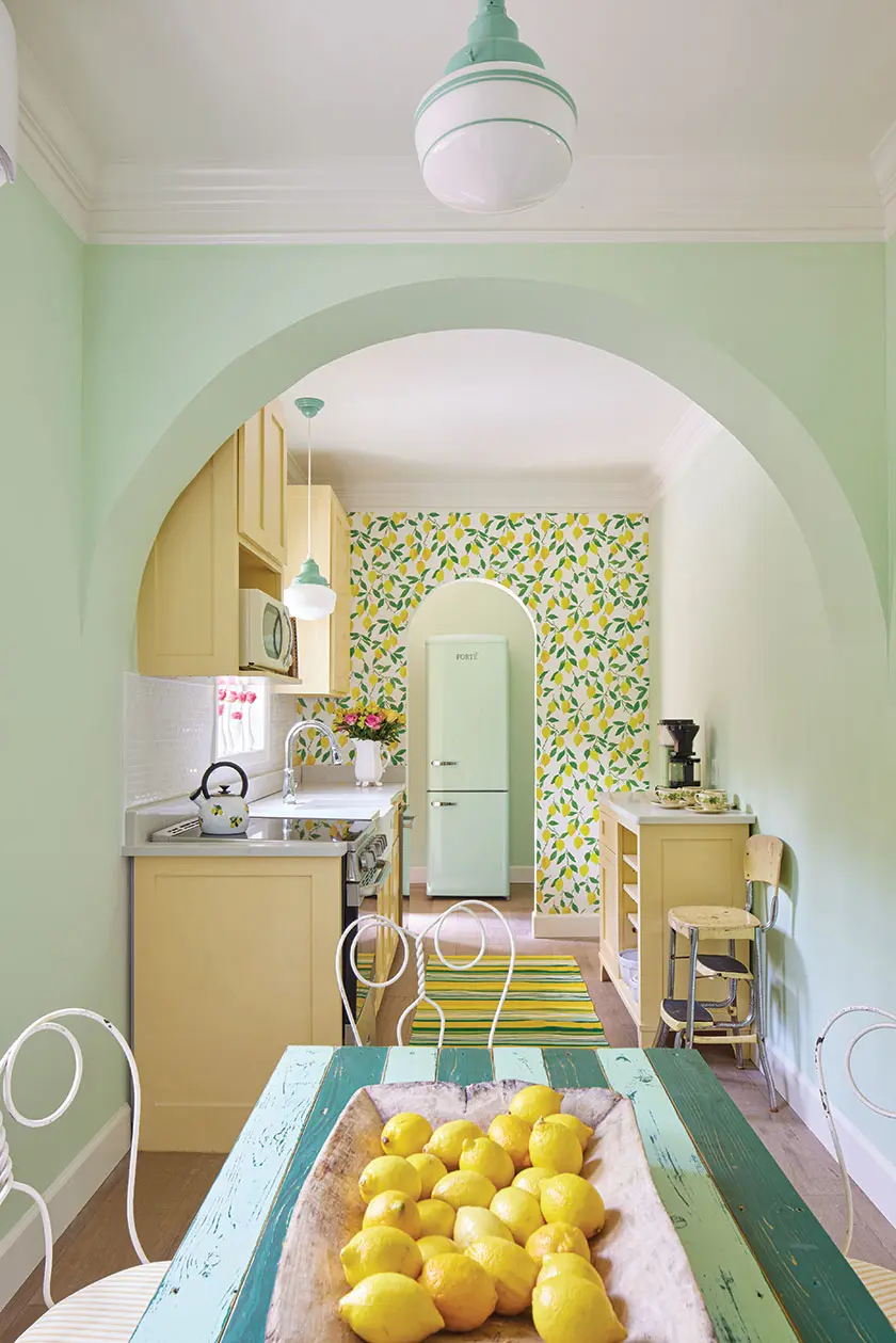 lemons on vintage kitchen table in Annie Villa