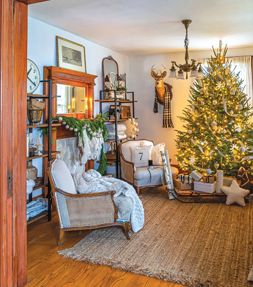 cozy neutral holiday decor in historic home