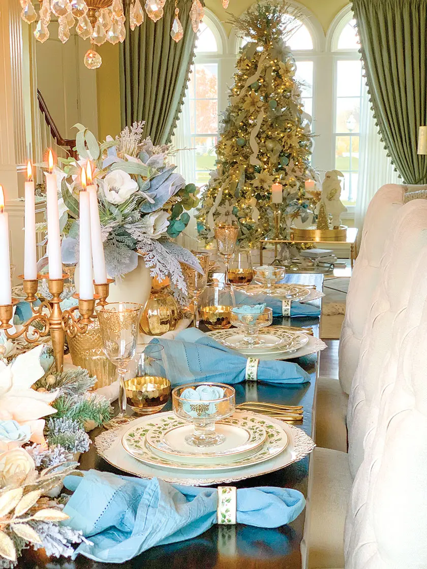 blue Christmas tablescape