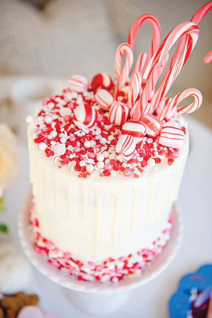 cake decorated with candy canes