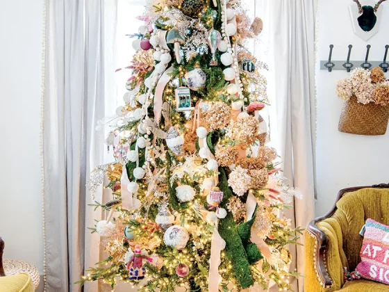 Christmas whimsy tree with beige and pinks