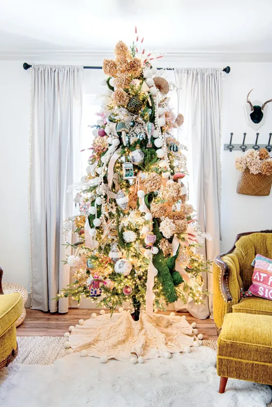 Christmas whimsy tree with beige and pinks