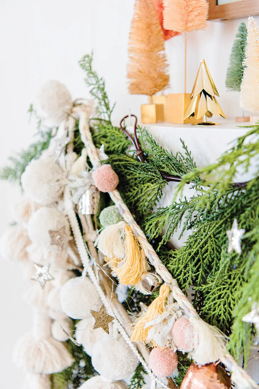 pink beige green felt garland