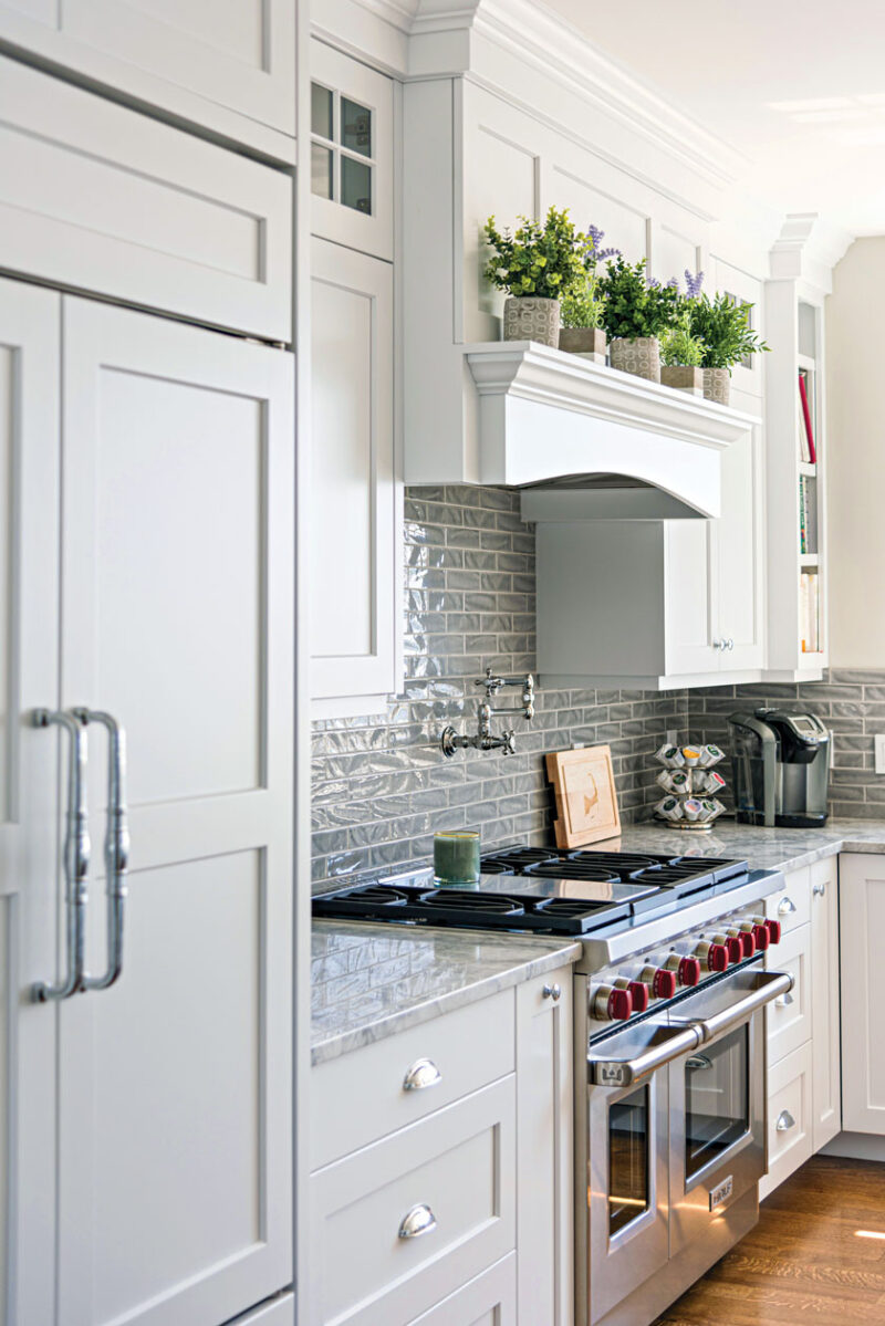 decorative range hood in renovated Cape Cod cottage