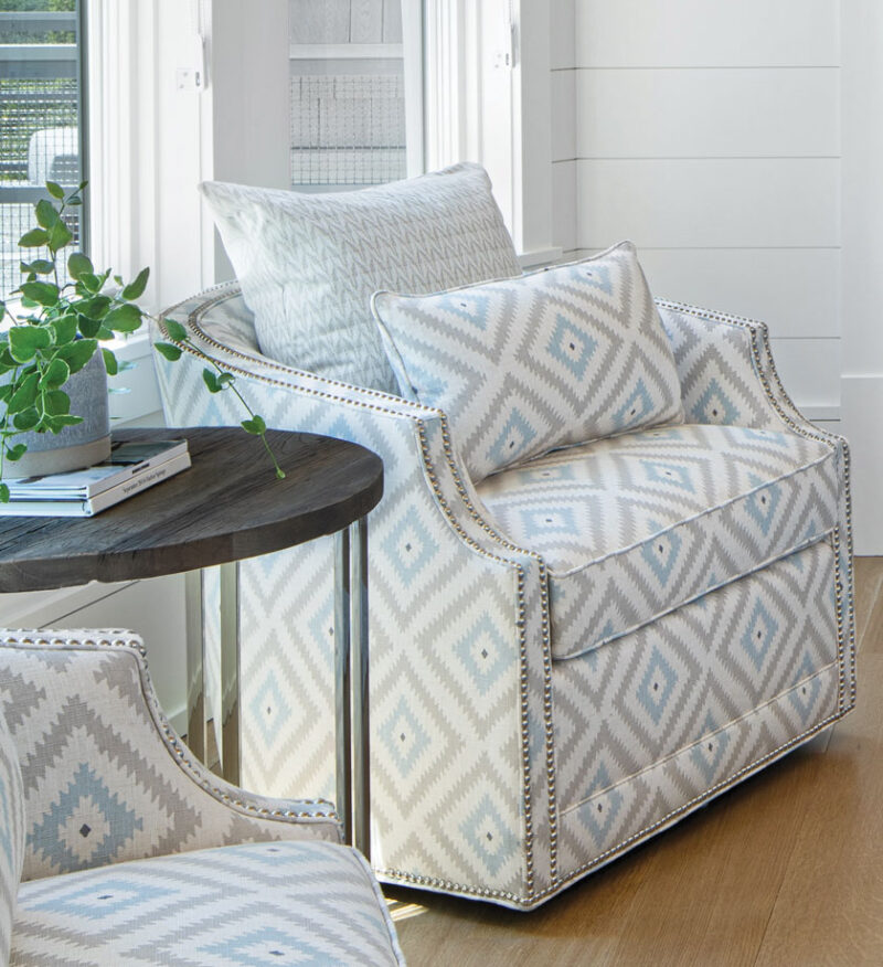 beaded border on upholstered armchair in Menonaqua cottage