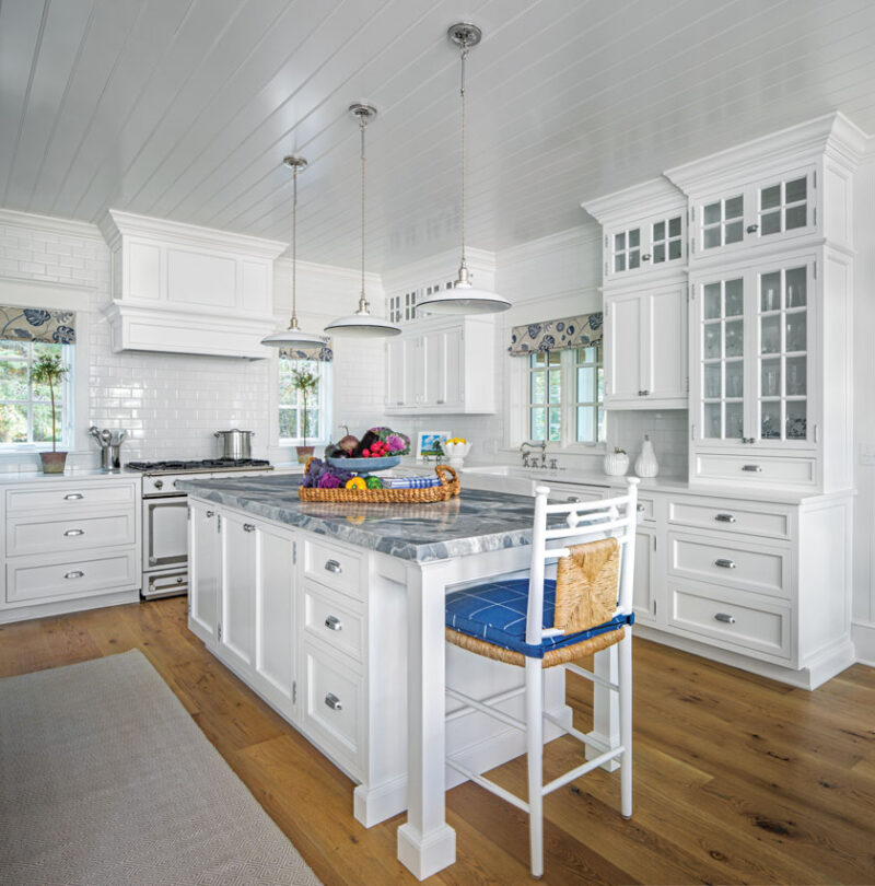 kitchen island with Calcutta marble slab