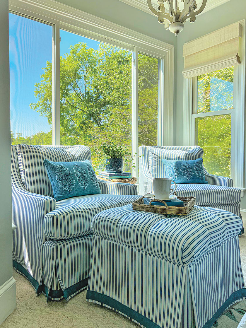 blue and white striped chairs