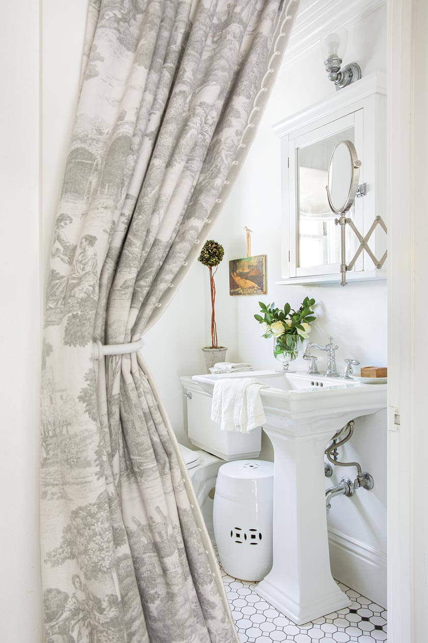 white powder room in small cottage