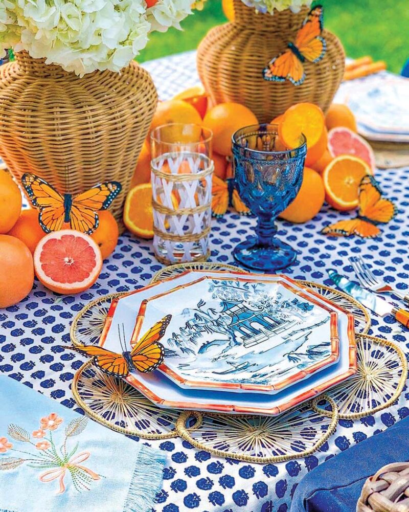 orange and blue tablescape