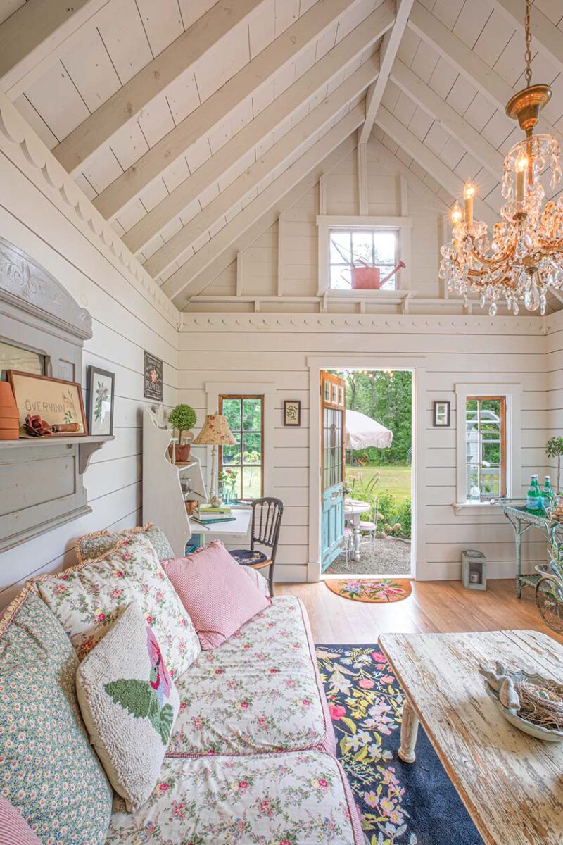 interior of she shed with view to outdoor dining area
