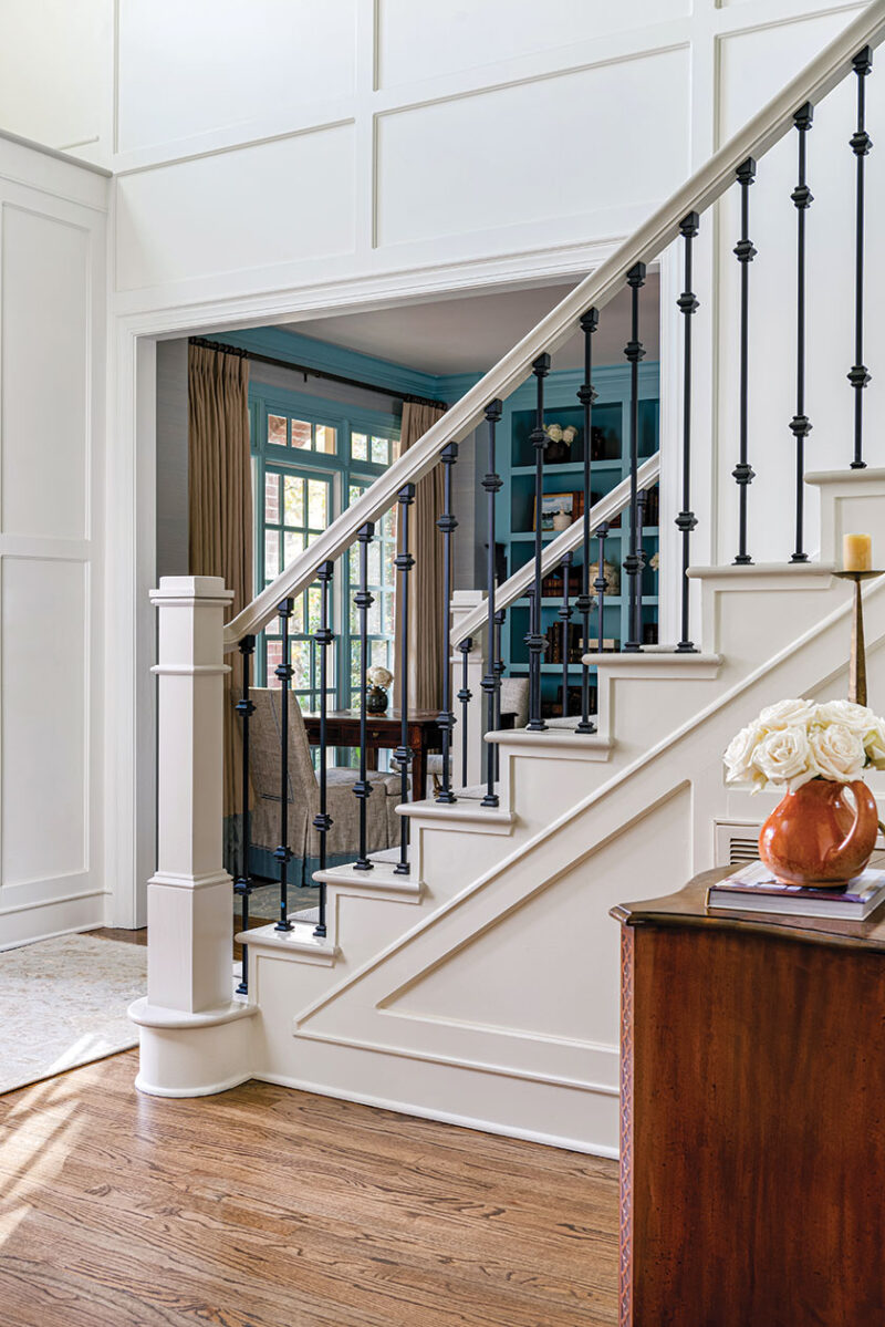 Old World style bannister in renovated home