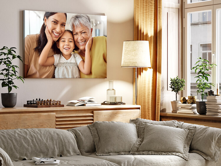large personal photo of grandmother, mother and daughter as wall decor