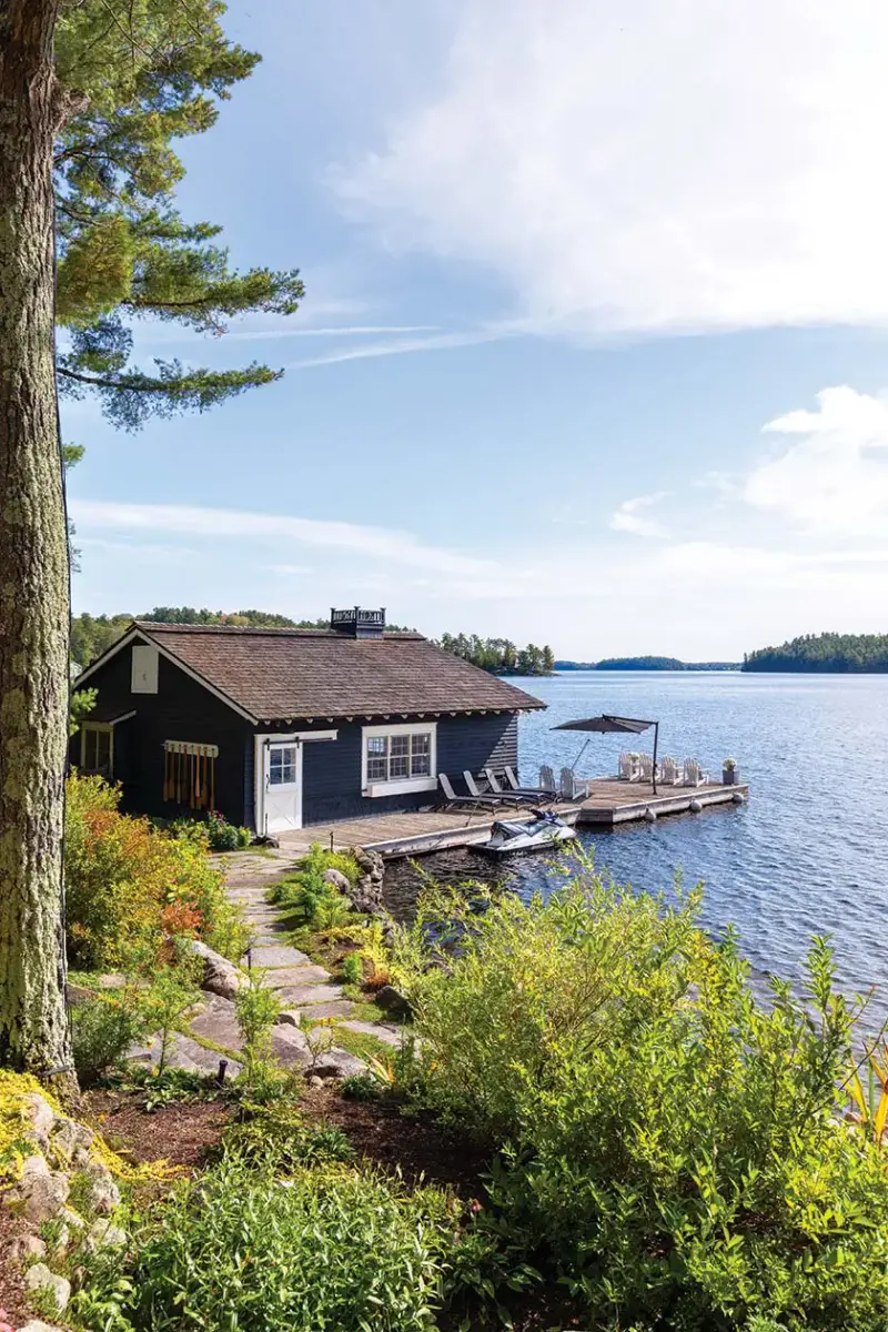 dock on Lake Muskoka part of lakeside cottage farmhouse