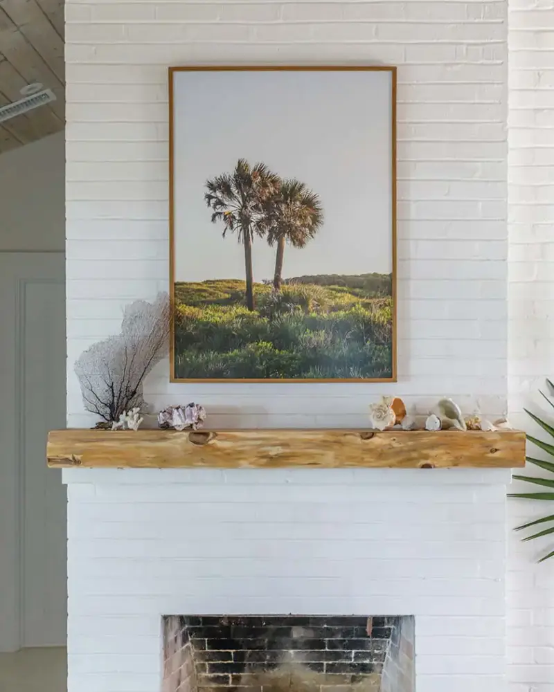 seaside mantel with barnacles, coral and seashells