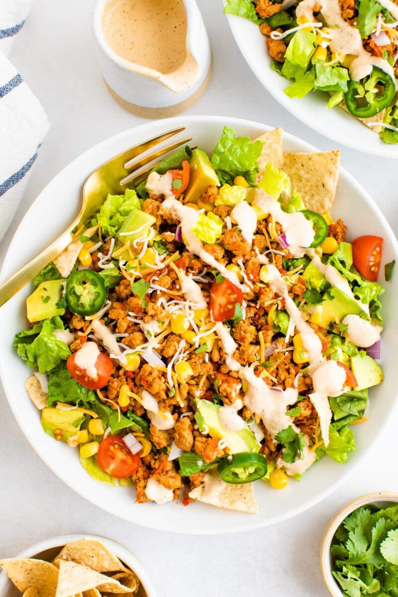 Healthy Taco salad with a fork