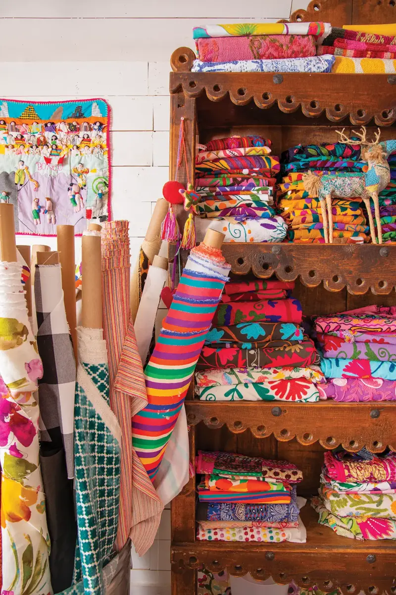 colorful fabrics in Wendy's collection for decorating with color
