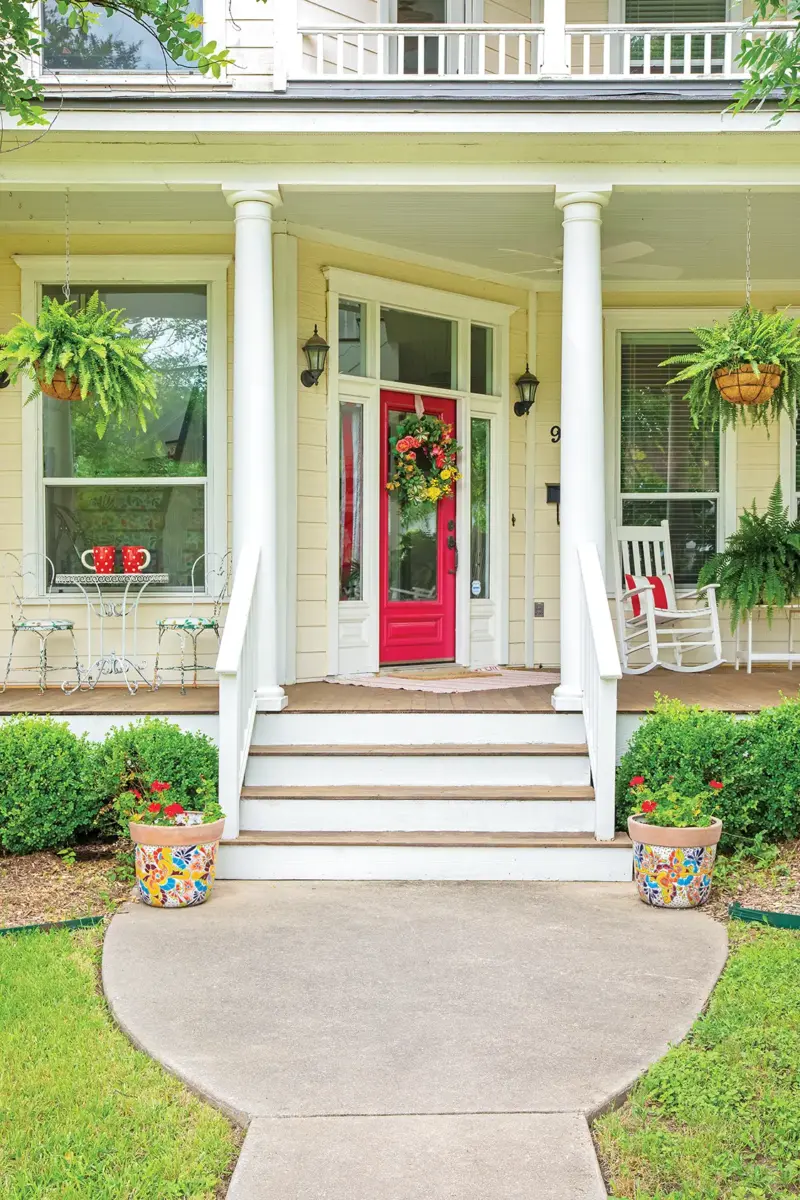 entryway with bright red door