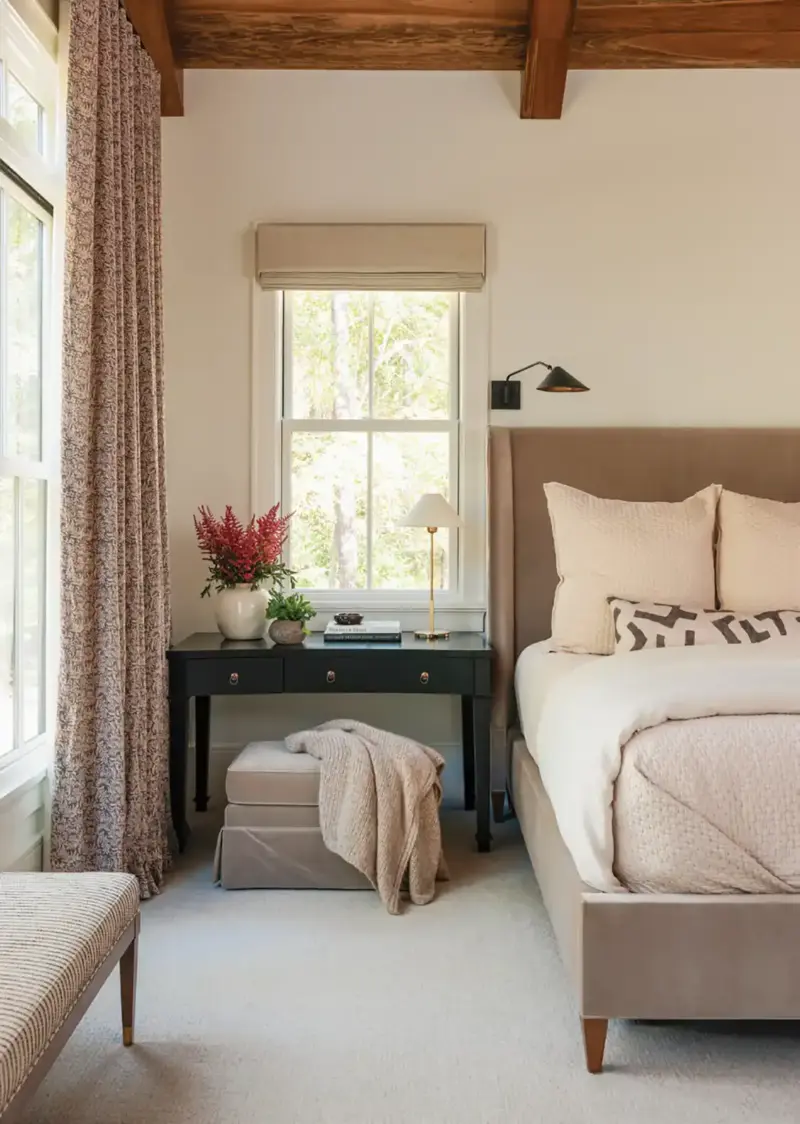 cream and beige bedroom in Mallar House