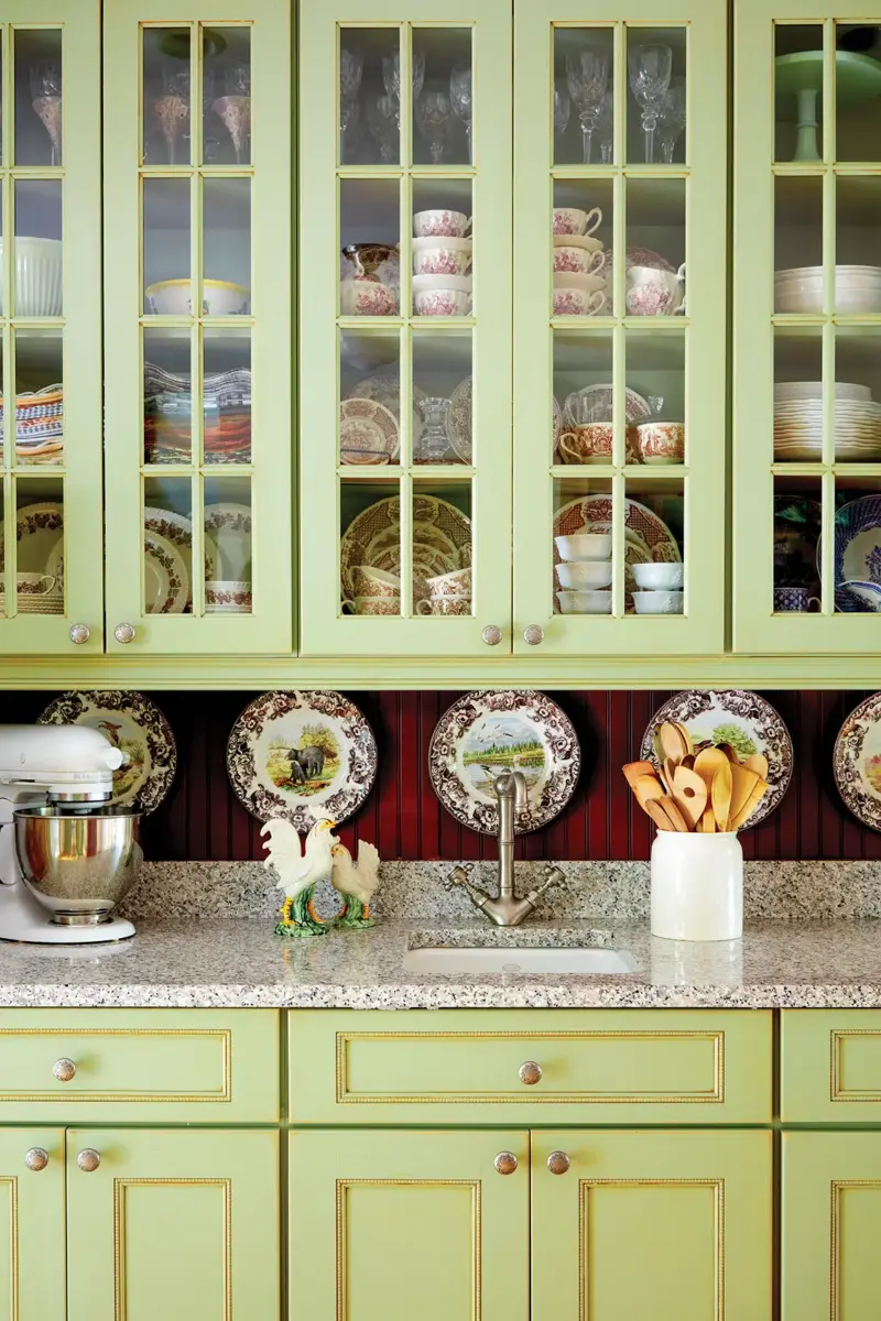 sage cabinetry in the kitchen