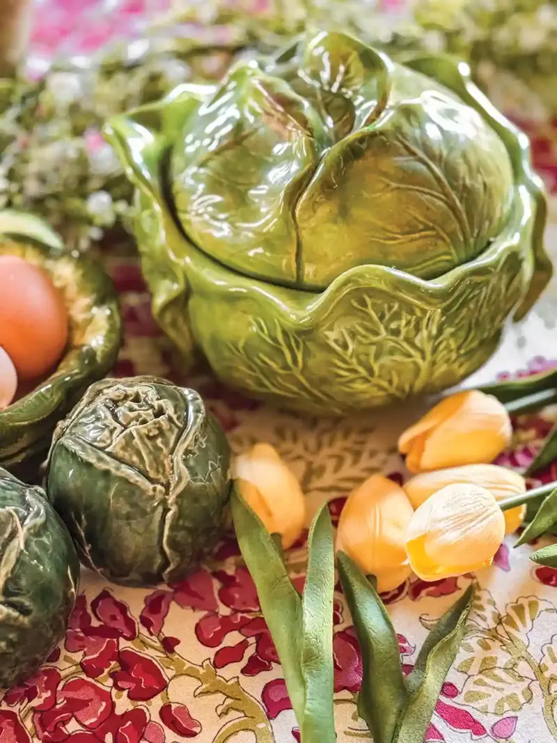 cabbage, tulips and eggs as spring decor