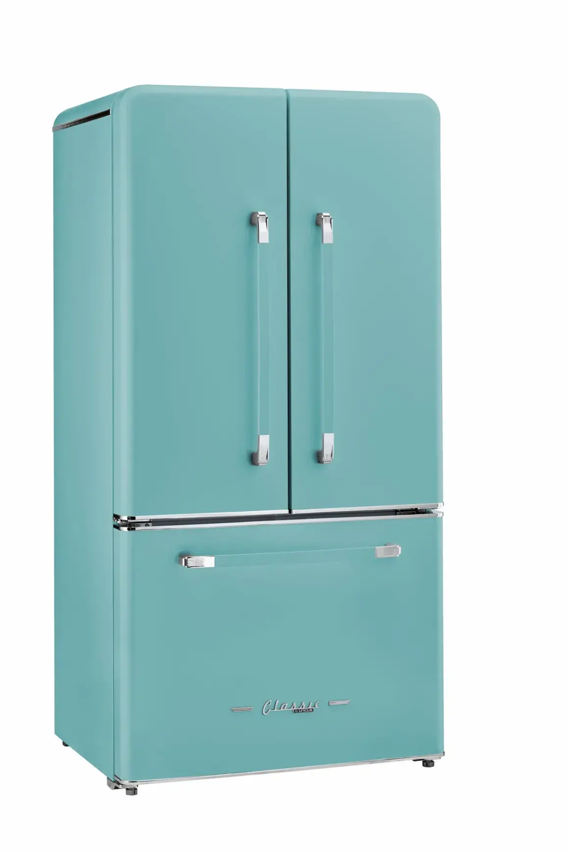 Energy Star retro style fridge with French doors and bottom freezer